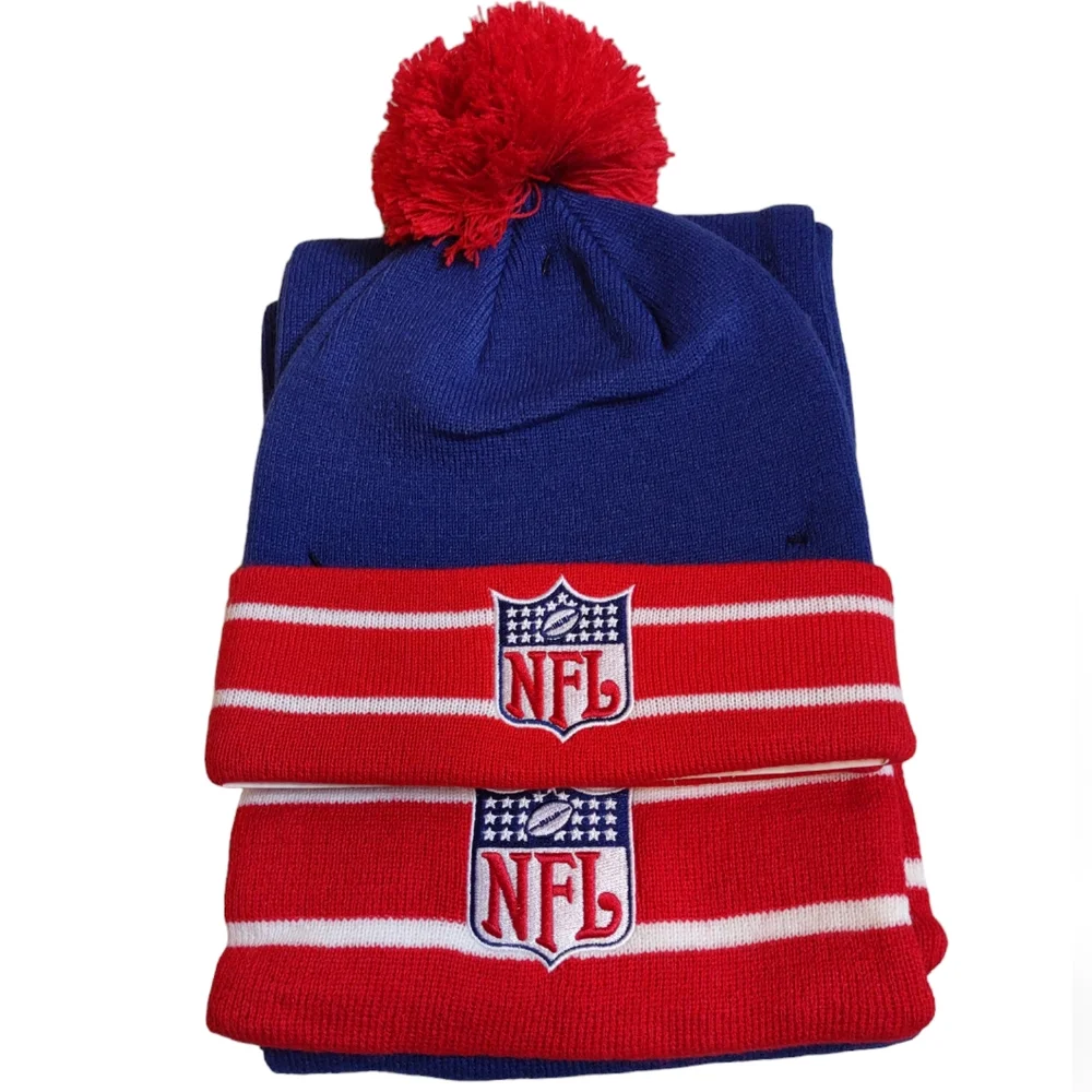 NEW! NFL Pom Beanie Scarf Set One Size Unisex Red Blue